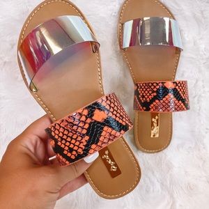 Orange Snakeskin Sandals 7